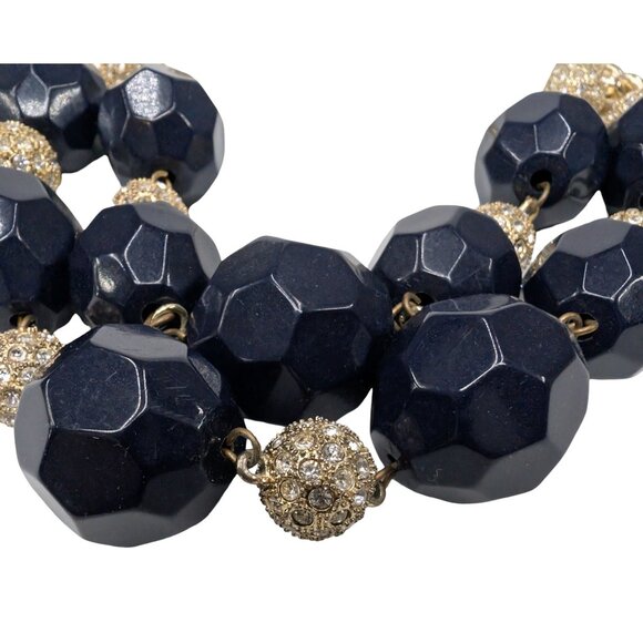 Lilly Pulitzer On The Rocks Statement Necklace Navy Blue Gold Double Strand 22" - Picture 5 of 12